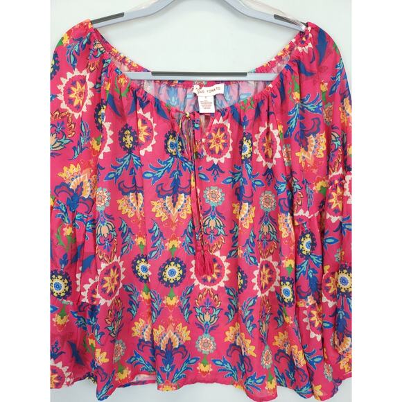Flying Tomato Tunic Tiered Sleeve Floral Fuchsia Oversize Women S Beachy Resort - Picture 3 of 11